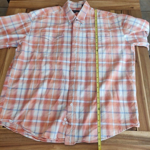 Roper Men Shirt Button-Up Collar 100% Cotton Long Sleeve Orange Plaid Size XL - Picture 4 of 5